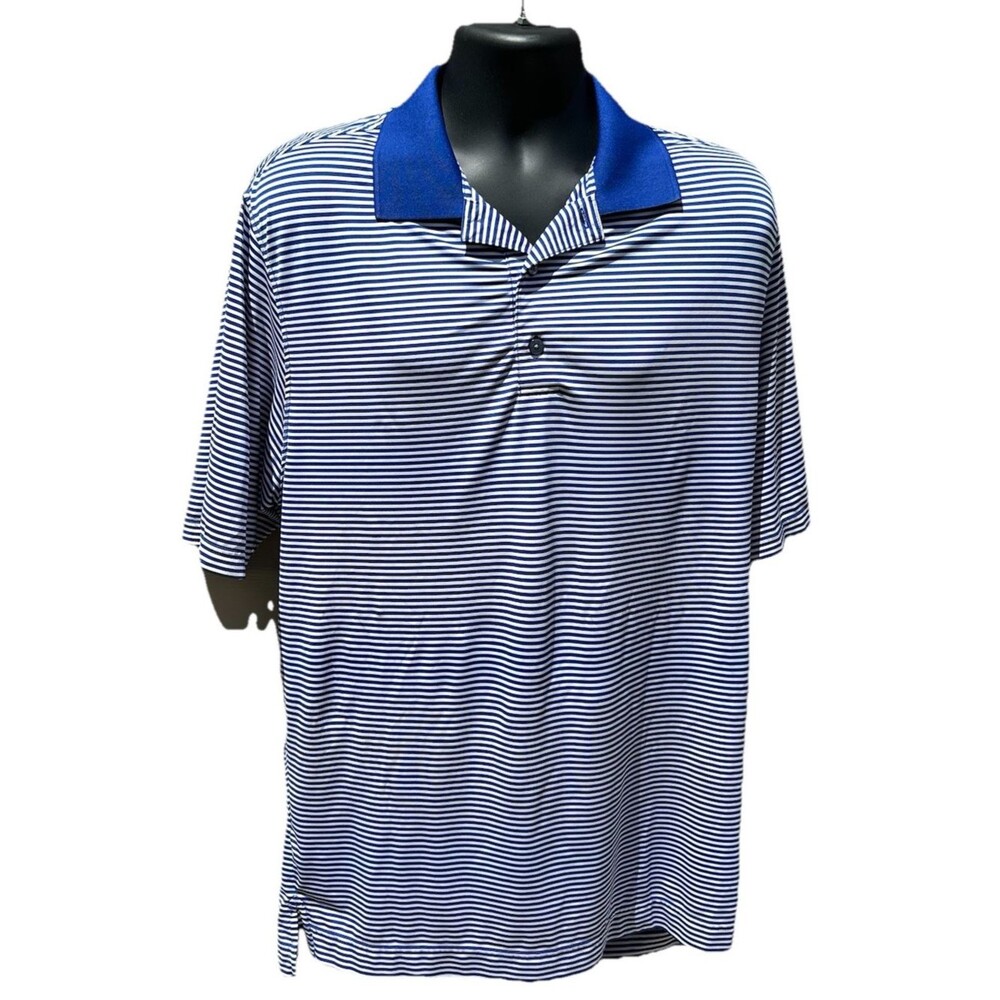 FootJoy Mens Golf Polo Shirt Size Medium Solid Blue Collar Blue Stripe